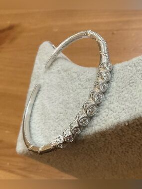 Judith Ripka: (925) silver (C.Z) cubic zirconia hinged small cuff bracelet